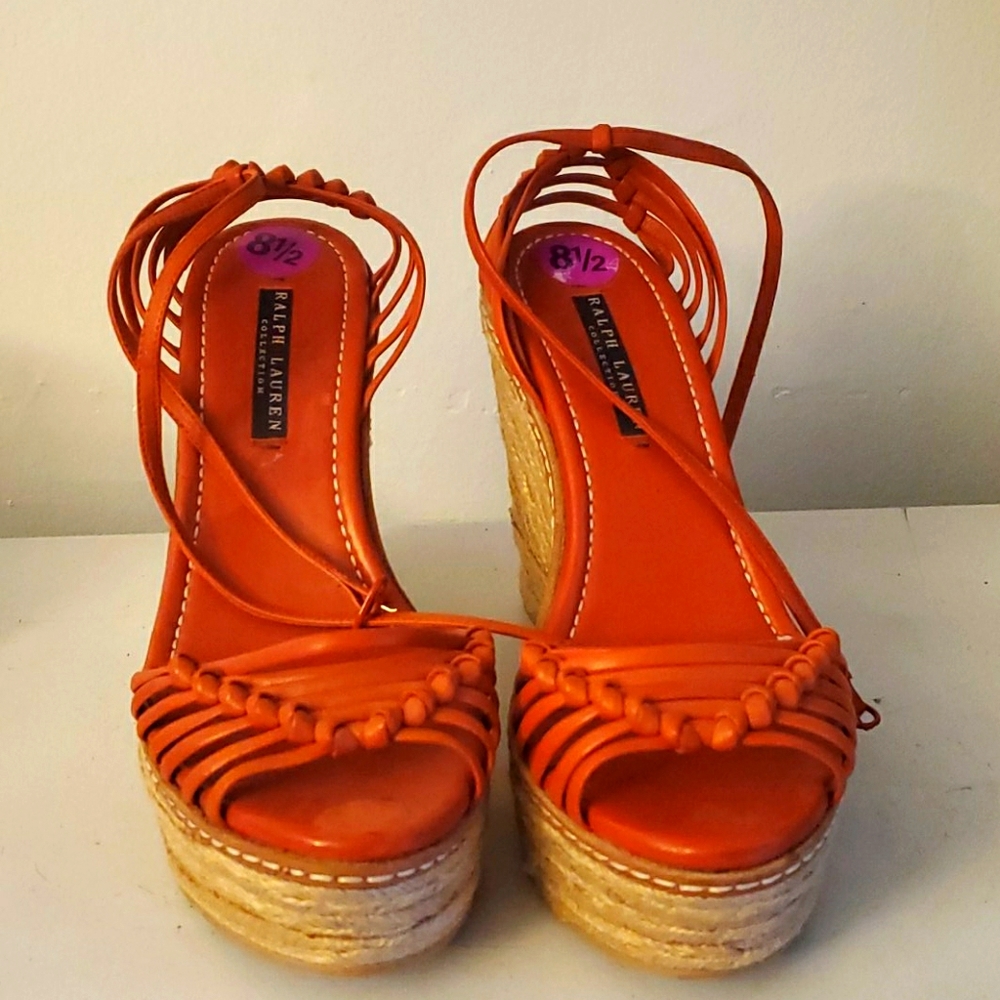 Orange espadrille wedges